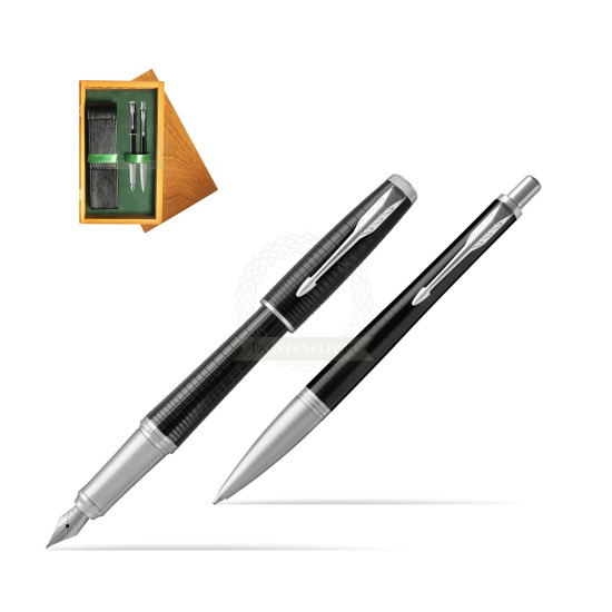 Parker Urban Premium New Ebony Metal CT Fountain Pen + Ballpoint Pen in a Gift Box in double wooden box Honey Green