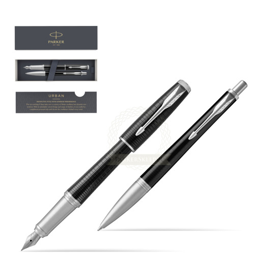 Parker Urban Premium New Ebony Metal CT Fountain Pen + Ballpoint Pen in a Gift Box