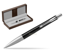 Parker Urban Premium Ebony Metal CT Ballpoint Pen in the brown leather box