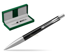 Parker Urban Premium Ebony Metal CT Ballpoint Pen in the green leather box
