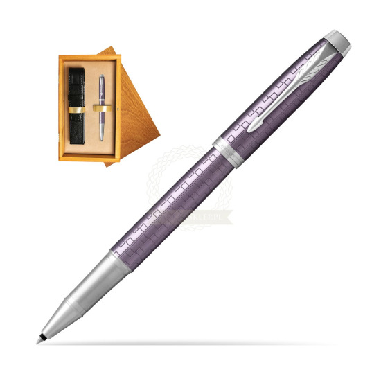 Parker IM Premium Dark Violet CT Rollerball Pen in single wooden box Honey Single Ecru