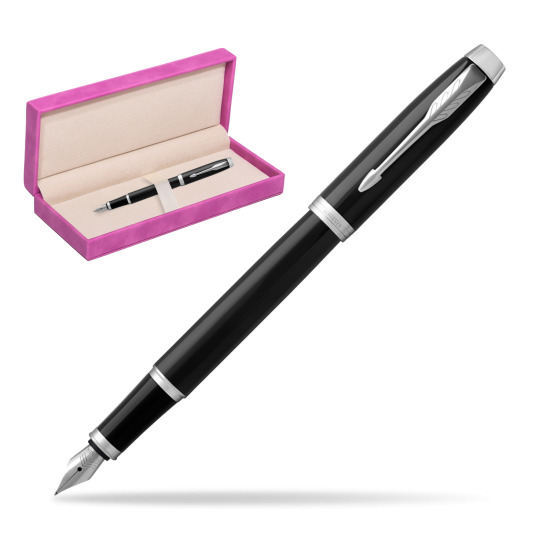 Parker IM Black CT Penna Stilografica in suede box fuchsia