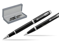 Parker IM Black CT 2016 Fountain Pen + Ballpoint Pen in a Gift Box in suede box grey