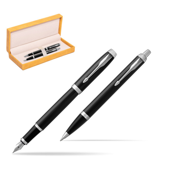 Parker IM Black CT 2016 Fountain Pen + Ballpoint Pen in a Gift Box in suede box yellow