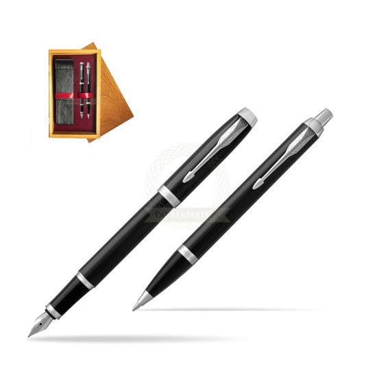 Parker IM Black CT 2016 Fountain Pen + Ballpoint Pen in a Gift Box in double wooden box Honey Double Maroon