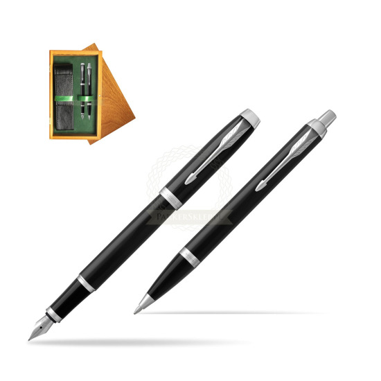 Parker IM Black CT 2016 Fountain Pen + Ballpoint Pen in a Gift Box in double wooden box Honey Green