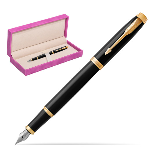 Parker IM Black GT Fountain Pen in suede box fuchsia