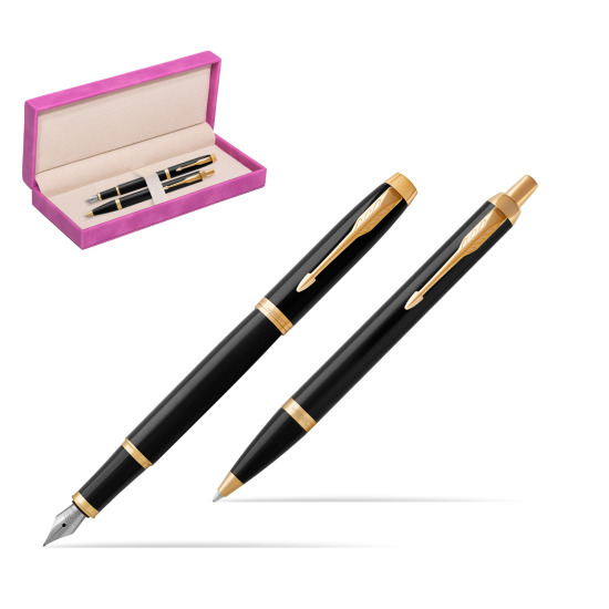 Parker IM Black GT Fountain Pen Fountain Pen + Ballpoint Pen in a Gift Box in suede box fuchsia