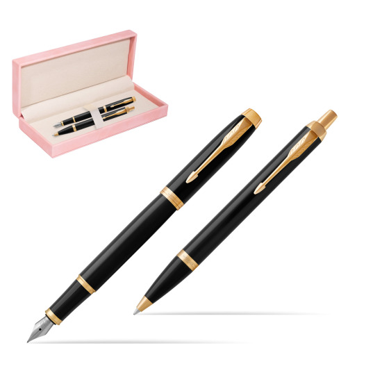 Parker IM Black GT Fountain Pen Fountain Pen + Ballpoint Pen in a Gift Box in suede box pink