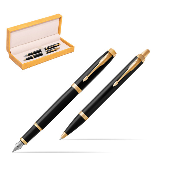Parker IM Black GT Fountain Pen Fountain Pen + Ballpoint Pen in a Gift Box in suede box yellow