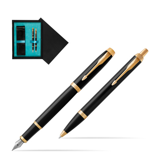 Parker IM Black GT Fountain Pen Fountain Pen + Ballpoint Pen in a Gift Box in double wooden box Black Double Turquoise