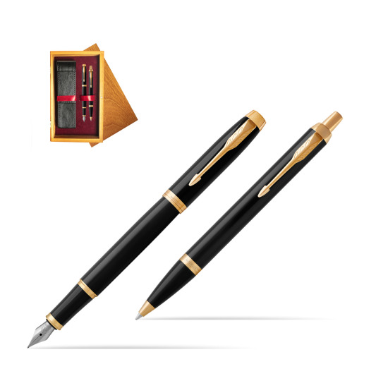 Parker IM Black GT Fountain Pen Fountain Pen + Ballpoint Pen in a Gift Box in double wooden box Honey Double Maroon