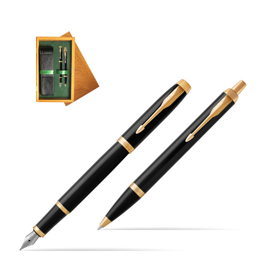 Parker IM Black GT Fountain Pen Fountain Pen + Ballpoint Pen in a Gift Box in double wooden box Honey Green