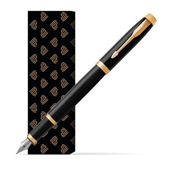Parker IM Black GT Fountain Pen in cover Golden Hearts