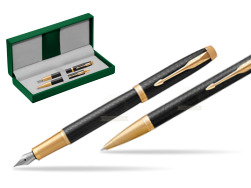 Parker Fountain + Ballpoint Pen Gift Set IM Premium Black GT in the green leather box