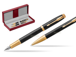Parker Fountain + Ballpoint Pen Gift Set IM Premium Black GT in the red leather box