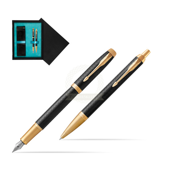 Parker Fountain + Ballpoint Pen Gift Set IM Premium Black GT in double wooden box Black Double Turquoise