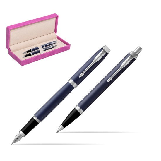 Parker IM BLUE CT Fountain Pen Fountain Pen + Ballpoint Pen in a Gift Box in suede box fuchsia