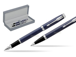 Parker IM BLUE CT Fountain Pen Fountain Pen + Ballpoint Pen in a Gift Box in suede box grey