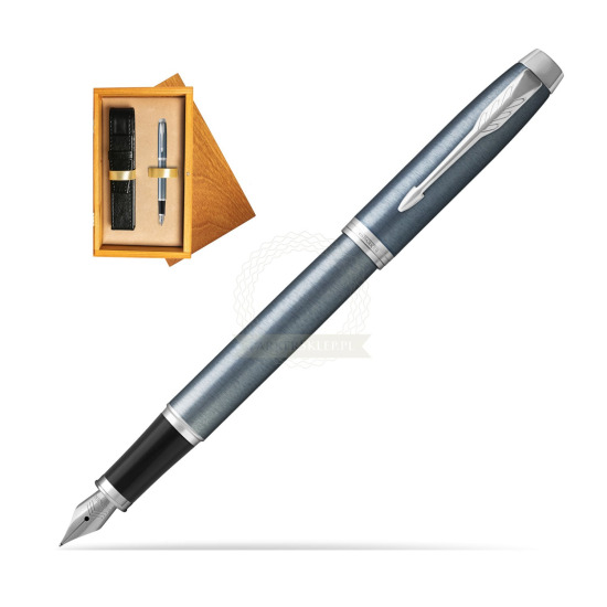 Parker IM Light Blue Grey CT Penna Stilografica in single wooden box Honey Single Ecru