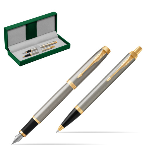 Parker IM Brushed Metal GT Stylo-plume Stylo-plume + Stylo-bille in a Gift Box in the green leather box