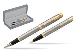 Parker IM Brushed Metal GT Fountain Pen Fountain Pen + Ballpoint Pen in a Gift Box in suede box grey