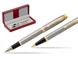 Parker IM Brushed Metal GT Stylo-plume Stylo-plume + Stylo-bille in a Gift Box in the red leather box