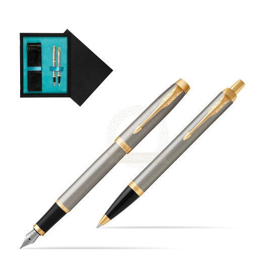 Parker IM Brushed Metal GT Fountain Pen Fountain Pen + Ballpoint Pen in a Gift Box in double wooden box Black Double Turquoise