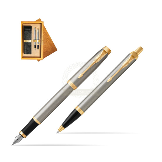Parker IM Brushed Metal GT Fountain Pen Fountain Pen + Ballpoint Pen in a Gift Box in double wooden box Honey Double Ecru