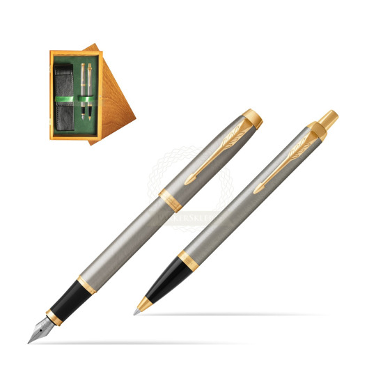 Parker IM Brushed Metal GT Fountain Pen Fountain Pen + Ballpoint Pen in a Gift Box in double wooden box Honey Green