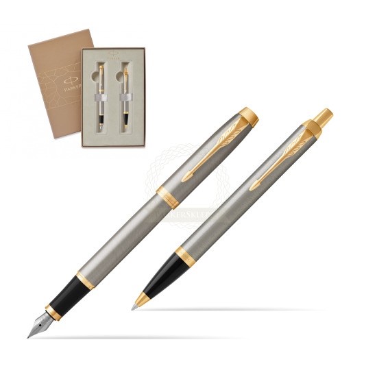 Parker IM Brushed Metal GT Fountain Pen Fountain Pen + Ballpoint Pen in a Gift Box 