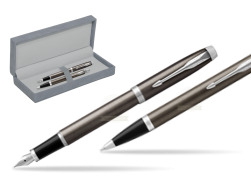 Parker IM Dark Espresso Lacquer CT Fountain Pen Fountain Pen + Ballpoint Pen in a Gift Box in suede box grey