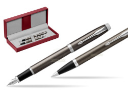 Parker IM Dark Espresso Lacquer CT Stylo-plume Stylo-plume + Stylo-bille in a Gift Box in the red leather box