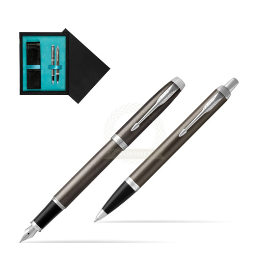 Parker IM Dark Espresso Lacquer CT Fountain Pen Fountain Pen + Ballpoint Pen in a Gift Box in double wooden box Black Double Turquoise
