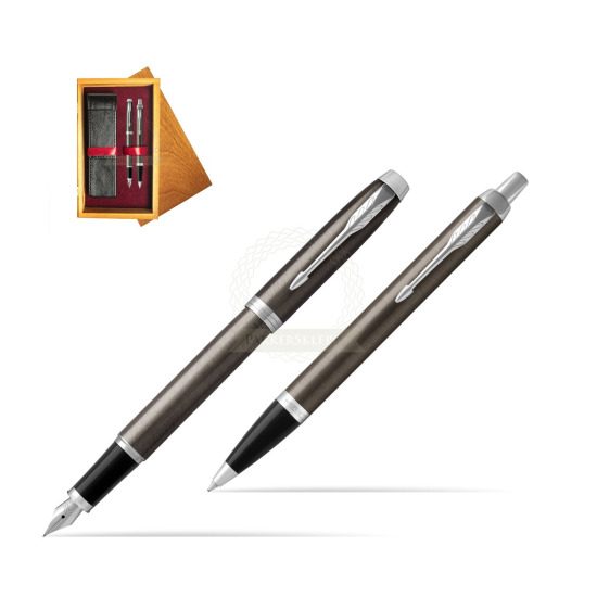 Parker IM Dark Espresso Lacquer CT Fountain Pen Fountain Pen + Ballpoint Pen in a Gift Box in double wooden box Honey Double Maroon