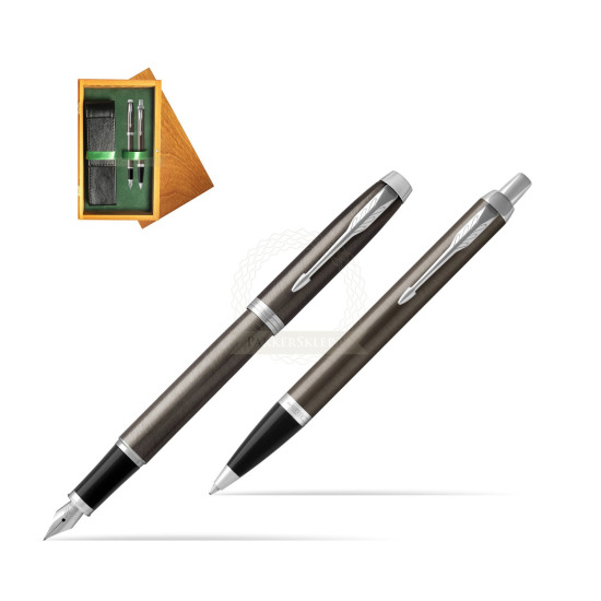 Parker IM Dark Espresso Lacquer CT Fountain Pen Fountain Pen + Ballpoint Pen in a Gift Box in double wooden box Honey Green