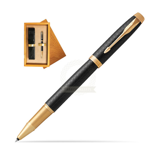 Parker IM Premium Black GT Rollerball Pen in single wooden box Honey Single Ecru