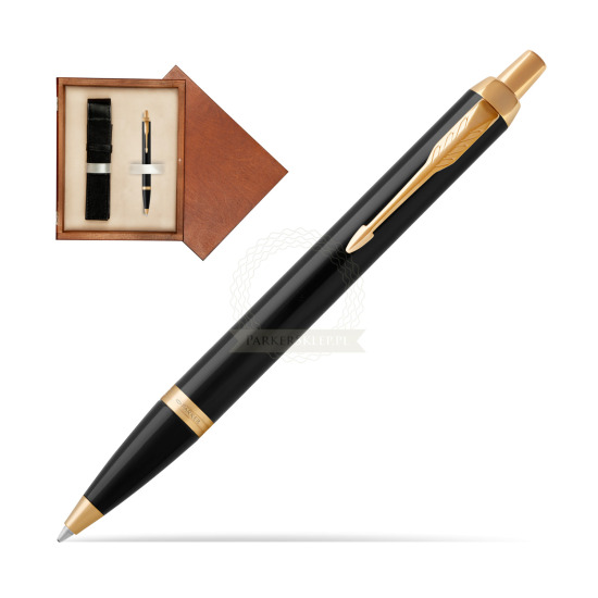 Parker IM Black GT Ballpoint Pen in single wooden box Mahogany Single Ecru