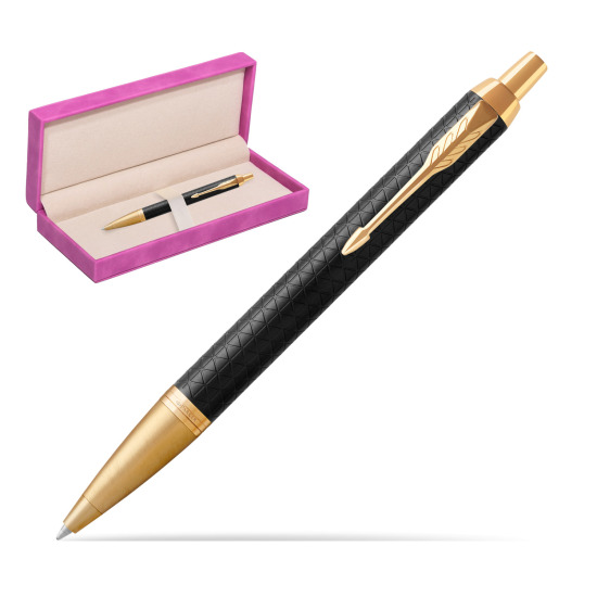 Parker IM Premium Black GT Ballpoint Pen in suede box fuchsia