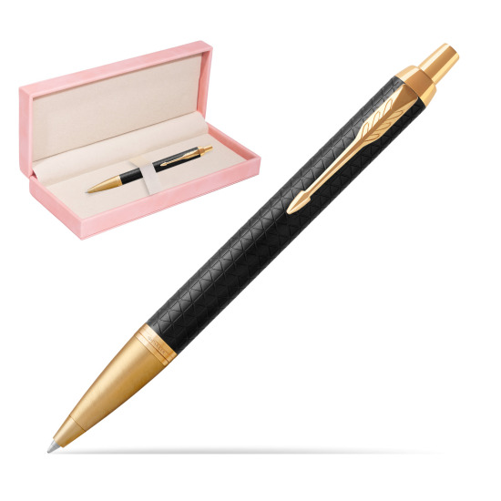 Parker IM Premium Black GT Ballpoint Pen in suede box pink
