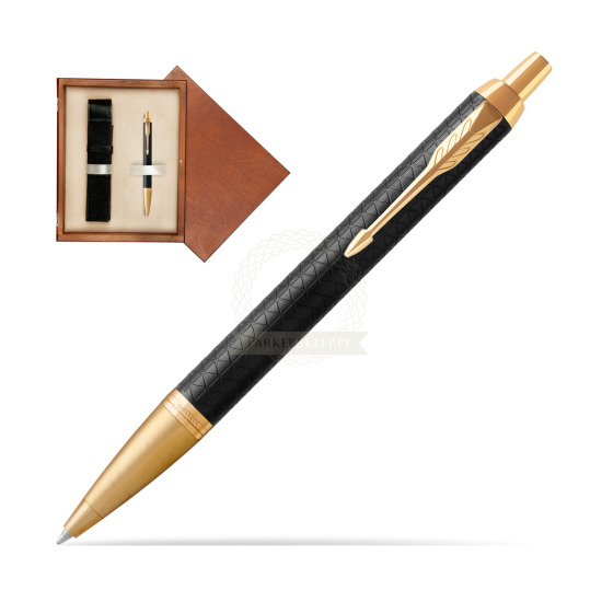 Parker IM Premium Black GT Ballpoint Pen in single wooden box Mahogany Single Ecru