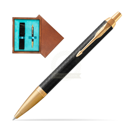 Parker IM Premium Black GT Ballpoint Pen in single wooden box Mahogany Single Turquoise 