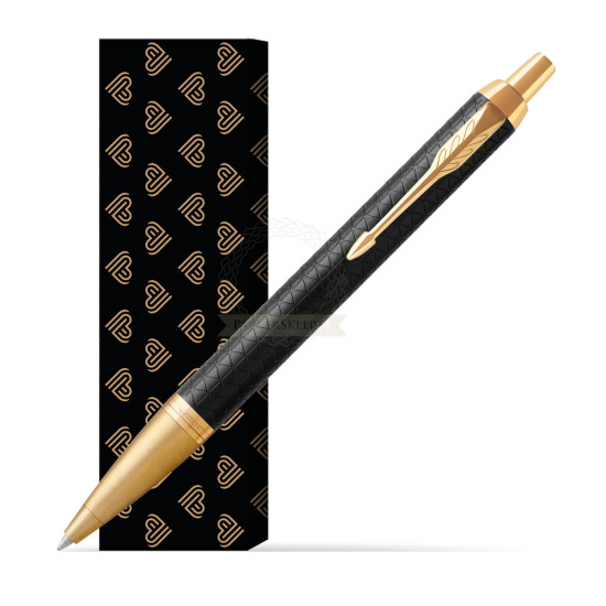Parker IM Premium Black GT Ballpoint Pen in cover Golden Hearts