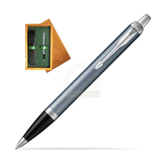 Parker IM Light Blue Grey CT Penna a Sfera in single wooden box Honey Single Green
