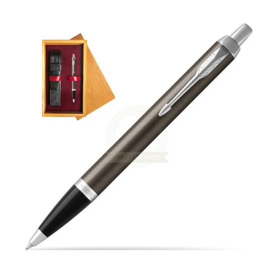 Parker IM Dark Espresso Lacquer CT Ballpoint Pen in single wooden box Honey Single Maroon