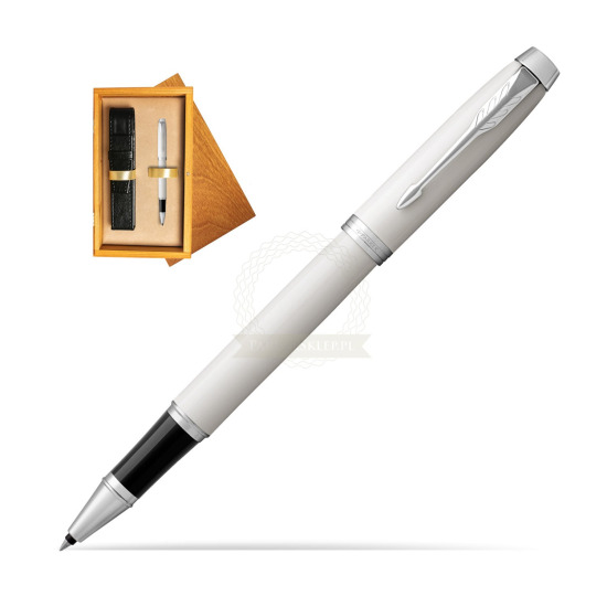 Parker IM White CT Rollerball Pen in single wooden box Honey Single Ecru