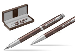 Parker IM Premium Brown CT Stylo-plume + Stylo-bille in a Gift Box in the brown leather box