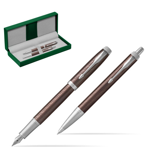 Parker IM Premium Brown CT Stylo-plume + Stylo-bille in a Gift Box in the green leather box