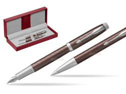 Parker IM Premium Brown CT Stylo-plume + Stylo-bille in a Gift Box in the red leather box