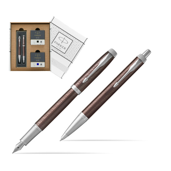 Parker IM Premium Brown CT Fountain Pen + Ballpoint Pen in a Gift Box in a Parker Eco White box
